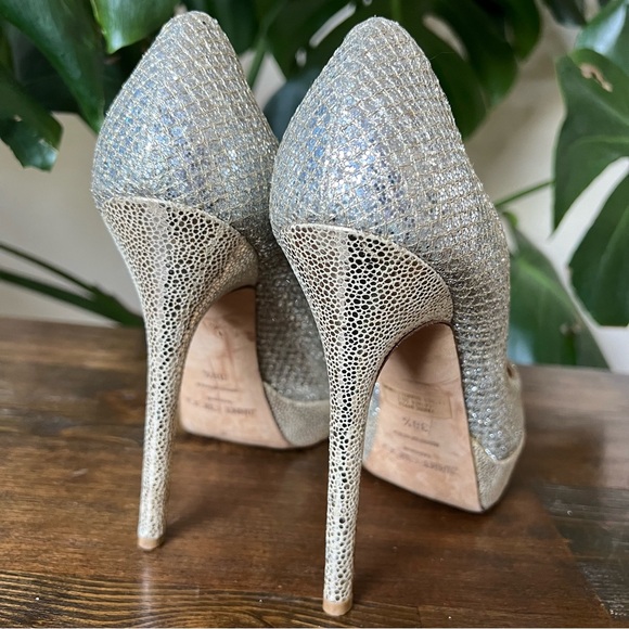 Jimmy Choo Luna Glitter Peep Toe Platform High Heel Pumps EU38.5 US8.5 - Picture 8 of 17